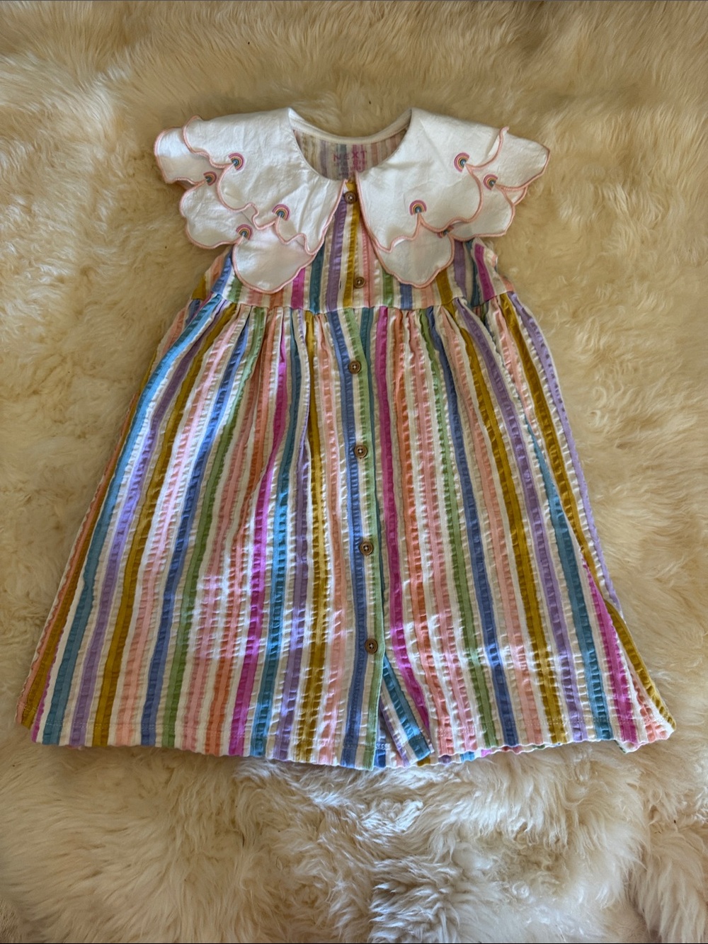 next Pastel Rainbow Striped Dress with White Scalloped Collar